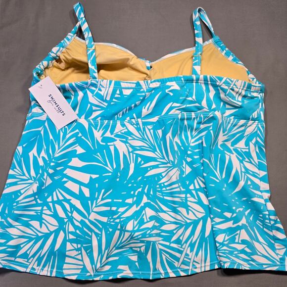 Swimsuits For All Blue Floral Tankini Top NEW Stretch Padded Womens Plus Size 24 - Picture 2 of 9